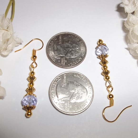 Small Gold Purple Earring Set Handmade Beaded Delicate Dainty Jewelry Gift 6918 - Picture 3 of 8